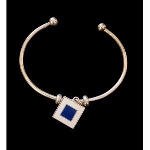 N Style 925 Sterling Silver Enamel Square Pendant Open Cuff Bracelet Size 7